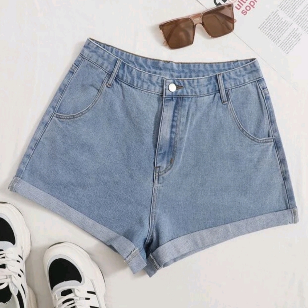 Light Wash Rolled Denim Shorts